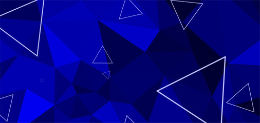 Wall Mural - blue polyhedra: white outlined triangles in geometric mosaic