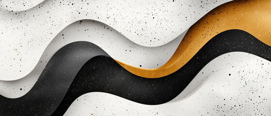 Poster - Abstract waves of black, white, and gold create sleek, modern design with speckled texture, evoking business mindset