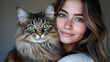 © Charming Studio - Young Woman Holding a Cute Siberian Cat in a Warm Portrait with Natural Lighting and Soft Expressions