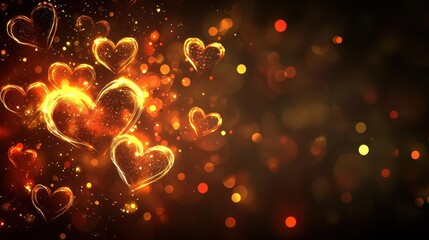 Leinwandbilder - Heart shaped light glowing in a dark background creating a romantic atmosphere