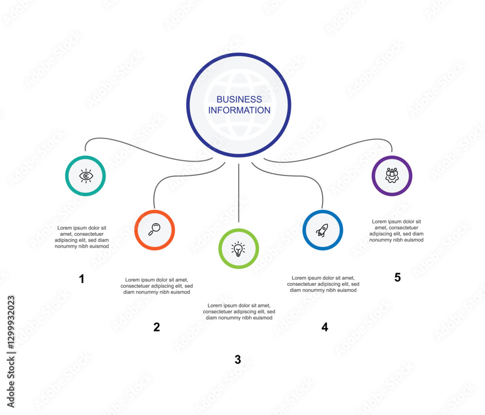 Design template infographic with icons and 5 line connected on circle ...