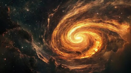 Wall Mural - Fiery Spiral Galaxy in Deep Space with Glowing Stars and Nebulae