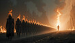 © Erik - Figure Walking Towards Bright Light with Burning Figures and Apocalypse