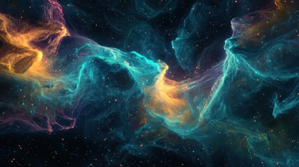 Wall Mural - Vibrant Cosmic Nebula in Colors of Blue, Orange, and Purple Hues