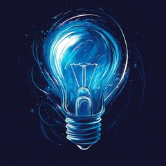 Fototapete - Electric Blue: A Glowing Light Bulb Bursting with Energy and Creativity in a Dark, Illustrative Setting