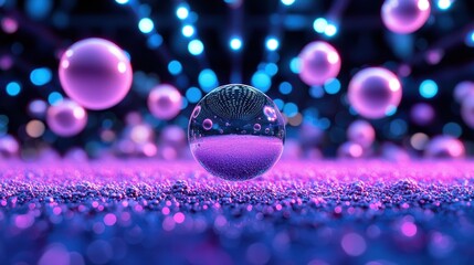Wall Mural - oil bubbles tinted with fluorescent dyes, glowing brightly under ultraviolet light, creating a surre