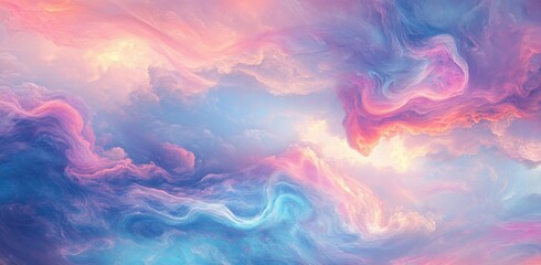 Wall Mural - abstract pastel pink, blue, and orange swirling cloudscape.