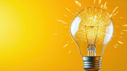 Poster - Glowing Lightbulb with Golden Sparks on Yellow Background