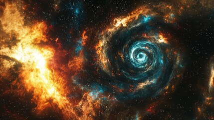 Wall Mural - Colorful Swirling Galaxy in Deep Space with Bright Cosmic Elements