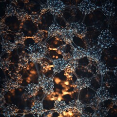 Aufkleber - Abstract Network of Interconnected Nodes with Glowing Orange Highlights on Dark Background.