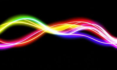 Wall Mural - glowing neon lights in a motion graphic flowing smoothly in wavy waves with high energy