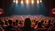 © Vadym - Theatre audience sits in anticipation, facing bright stage. Captures essence live entertainment, community gathering, cultural experiences. Spectators watch show, concert. Stage illuminated