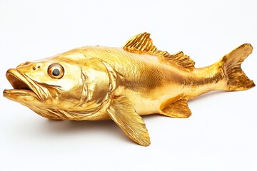 Wall Mural - golden fish sculpture isolated on white background.