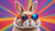 © Rama - A stylish bunny rocking sunglasses, set against a vibrant and eye-catching multicolored background. perfect for easter concept