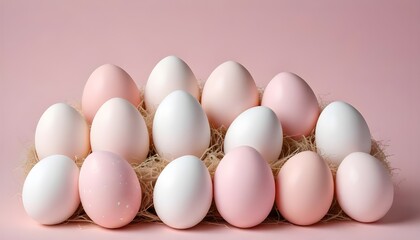 Poster - A design featuring a delightful arrangement of pastel pink and white Easter eggs, set against a soft pink backdrop