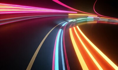 Wall Mural - energetic 3d background with neon rays speeding through space vibrant streaks of pink blue green glo
