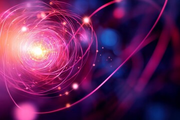 Fototapete - Close-up view of a proton collision simulation featuring luminous bursts and detailed particle trails, illustrating concepts in nuclear fusion for energy progress