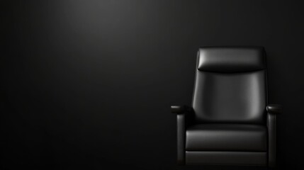 Poster - A sleek black leather armchair features smooth lines and a polished surface, set against a dark textured wall, creating a sophisticated atmosphere
