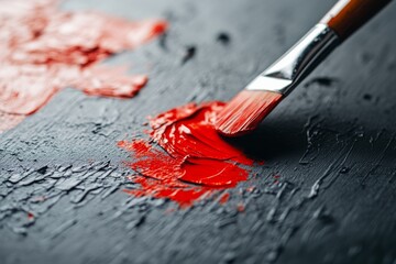 Aufkleber - Close-up captures the process of spreading vibrant oil paint with a palette knife, showcasing textured layers that invite creativity and relaxation