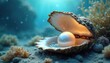 © Vadym - Underwater close-up of oyster displaying shiny pearl in natural ocean setting. Gemstone shimmers in sunlight, marine beauty of treasure in wildlife. Elegant art design, precious, luxury background.