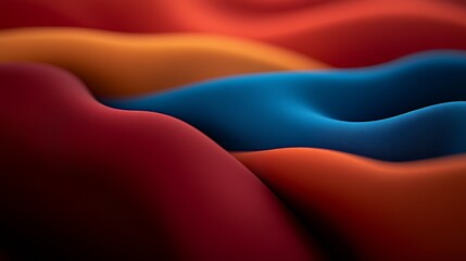 Leinwandbilder - Close-up view of softly flowing fabric in vibrant colors, captured mid-motion on a table, showcasing dynamic curves and copy space for text