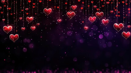 Poster - Red And Pink Glowing Hearts Falling On Dark Background