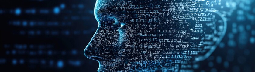 digital head profile, code background, ai concept. tech banner
