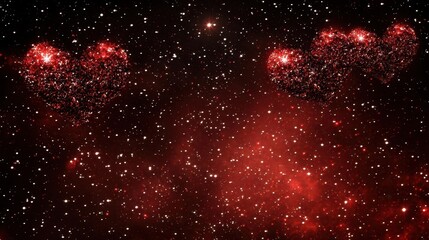 Poster - Red Heart Shaped Fireworks in a Dark Starry Night Sky