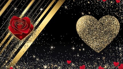 Poster - Red Rose and Gold Glitter Heart Valentine's Day Design