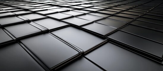 Leinwandbilder - Dark textured tiles arranged in a diagonal grid pattern, featuring shades of black and gray, with varying light reflections across the surface.
