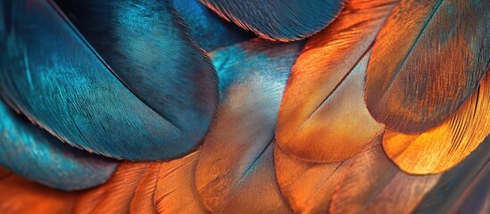 Poster - Abstract close-up of textured iridescent foil with vibrant blue and warm orange hues, featuring layered ink designs creating depth and visual interest.