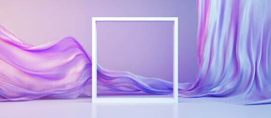 Leinwandbilder - Abstract background featuring flowing purple and pink fabric with a white rectangular frame centered, creating a dreamy and elegant composition.