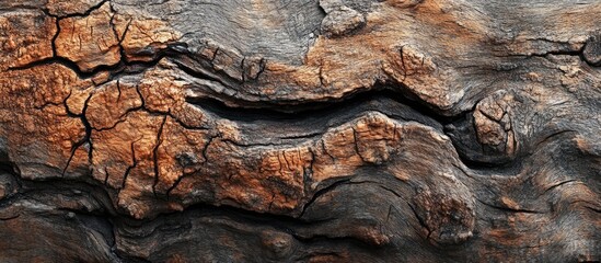 Aufkleber - Rustic wooden texture with deep cracks and rich brown tones, showcasing a weathered wooden surface in a horizontal layout for design use.