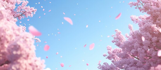 Aufkleber - Vibrant pink cherry blossoms full of petals in foreground against a bright clear blue sky providing ample space for text and design elements