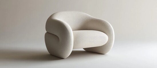 Poster - Minimalist armchair in soft neutral tones positioned centrally, featuring smooth curves on a light background, enhancing elegant interior aesthetics.