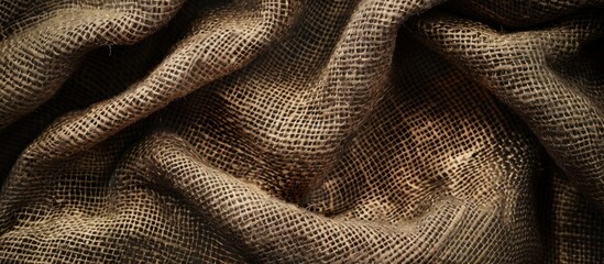 Aufkleber - Textured brown burlap fabric draped with soft folds creating an inviting vintage look ideal for backgrounds or designs with ample copy space