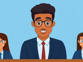 Poster - Smiling Businessman and Businesswomen Team Meeting Illustration