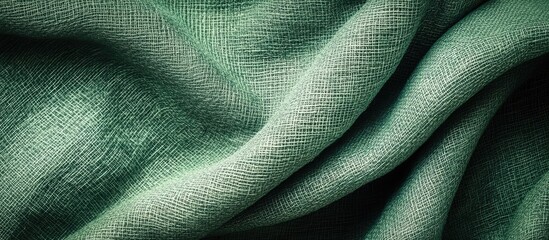 Aufkleber - Natural green woven cotton fabric displaying soft textures and organic design, highlighting eco-friendly qualities with smooth, flowing folds in the fabric.