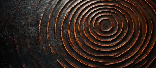 Poster - Dark circular film background with concentric rings in varying shades of brown and subtle orange highlights on a textured black surface.