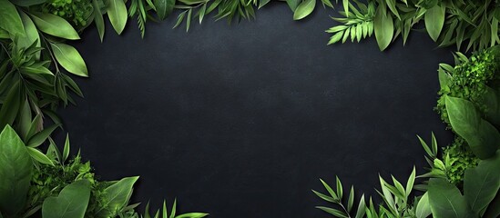 Aufkleber - Lush green foliage frame featuring a variety of leaves with a dark textured background creating a fresh summer nature theme for any project