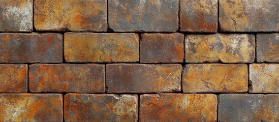 Aufkleber - Textured surface of aged yellow bricks in varying shades of rust and brown arranged neatly evokes a vintage aesthetic highlighting nostalgia and history