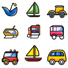 Wall Mural - colorful icons representing various modes of transportation