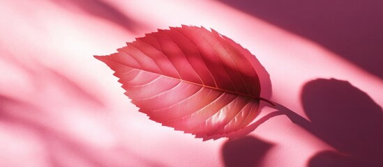 Poster - Tropical leaf shadow on vibrant pink background with smooth textures highlighting contrast of deep greens and soft pink tones against each other