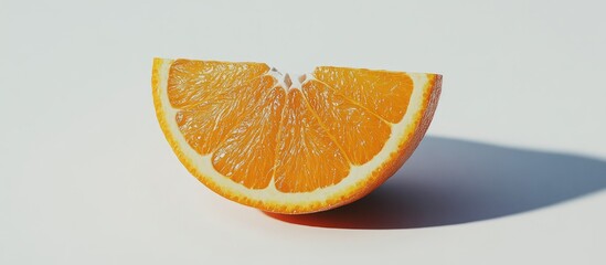 Poster - Bright orange sliced orange half positioned centrally on a clean white background with soft shadows highlighting the vibrant texture and color.