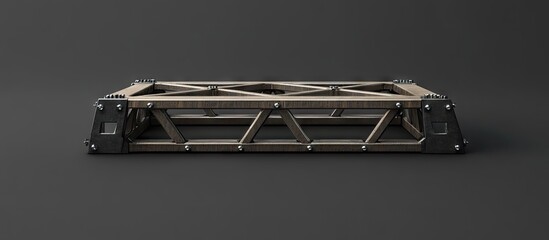 Leinwandbilder - Metal framework construction for a house roof showcasing a triangular design in silver-gray with black accents on a dark background, emphasizing precision and structure.