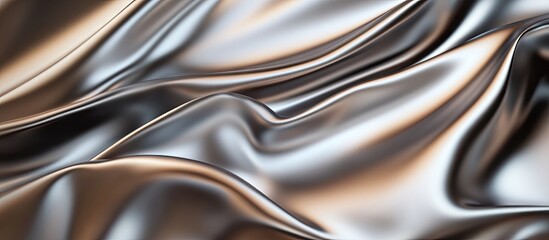 Leinwandbilder - Sleek metallic fabric in shades of light brown and silver, featuring an elegant brushed texture, flowing waves with reflective highlights.