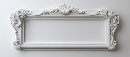 Fototapete - Ornate white picture frame with intricate detailing placed centrally on a light gray backdrop showcasing a minimal design for art display.