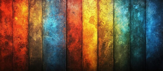 Fototapete - Colorful textured abstract background featuring vertical stripes in red, orange, yellow, green, blue, and purple with a grunge effect.