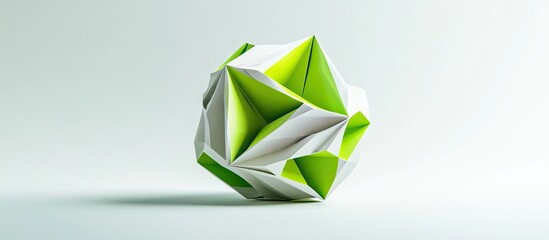 Poster - Intricate spiky origami art featuring green and white paper units against a light background, resembling a cosmic crystal body design.