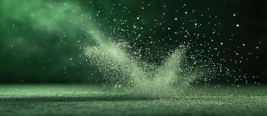 Aufkleber - Vivid stop motion of industrial dust particles in mid-air against a deep green backdrop highlights dynamic movement and texture in a studio setting